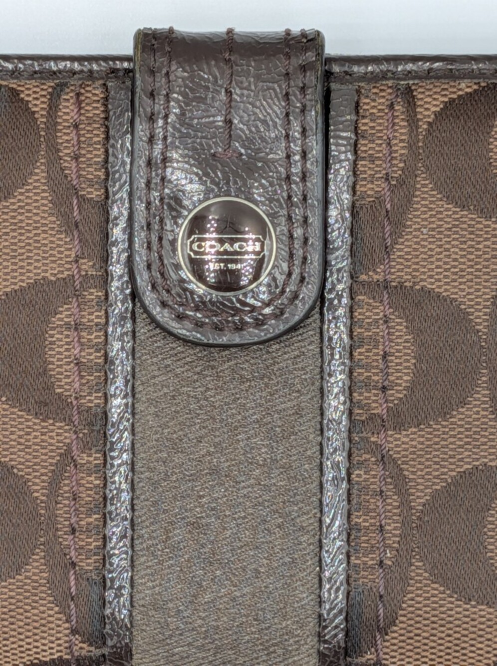 Coach Signature C Jacquard Canvas Patent Leather Zip Around Folding Wallet Dark - Picture 10 of 16